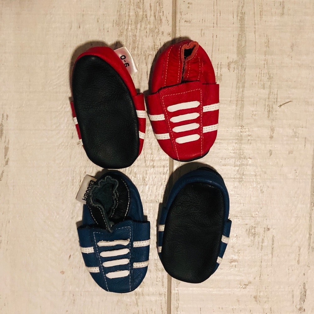 Baby Leather Soft Sole Shoes | 2 pairs Ebooba | Red & Blue Athletic Sneaker